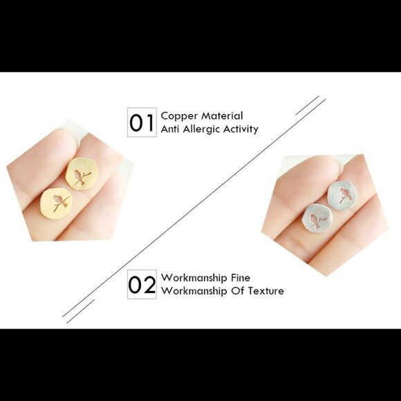 Brushed Gold or Silver Tone Bird on Branch Stud Earrings NWT - Picture 6 of 7